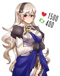 1340smile 1girls bare_thighs corrin_(fire_emblem) corrin_(fire_emblem)_(female) fire_emblem fire_emblem_fates grey_hair hairband inner_thighs long_hair looking_at_viewer medium_breasts meme nintendo red_eyes smile solo thighs twitter_strip_game_(meme) undressing