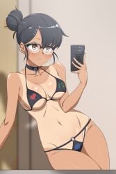 1girls bikini black_bikini black_hair breasts clothed clothing female female_only glasses hayase_nagatoro kdtwifi long_hair medium_breasts navel please_don't_bully_me,_nagatoro ponytail pose revealing_clothes selfie slim_waist solo tan tan-skinned_female tanline tanlines tanned_skin thighs tied_hair