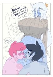 adventure_time bisexual_male blue_skin bottomless cunnilingus double_cunnilingus female huge_breasts ice_queen ice_queen_(adventure_time) male marshall_lee mob_face oral prince_gumball ra4s sketch sweater threesome