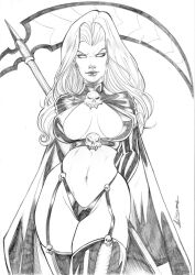 1girls 2022 big_breasts breasts breasts_apart chaos_comics coffin_comics curvy curvy_female curvy_figure death_(personification) ed_benes_studio female_focus female_only goddess grim_reaper hi_res high_resolution holding_object holding_scythe holding_weapon izoneto_sousa lady_death long_hair looking_at_viewer mound_of_venus queen_of_the_dead scythe seductive_eyes thighs voluptuous_female wavy_hair weapon