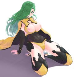 1girls alternate_costume annand_(fire_emblem) ass_visible_through_thighs bare_thighs bodystocking breasts breasts_out cape cleavage cosplay female female_only fire_emblem fire_emblem:_genealogy_of_the_holy_war fire_emblem_fates green_eyes green_hair grey_nails hair_over_one_eye high_heels kneeling large_breasts long_hair long_nails looking_at_viewer midriff nail_polish nintendo nipples ophelia_(fire_emblem)_(cosplay) panties partially_visible_vulva smile solo ta_dasu_(tadasu_hayashi) thighhighs thighs underwear yellow_panties