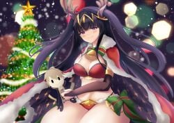 1girls alternate_costume animal_ears antlers bangs bare_thighs bell bell_collar black_hair black_sleeves blunt_bangs blush bow bowtie breasts bridal_gauntlets cape christmas christmas_ornaments christmas_tree cleavage closed_mouth deer_ears doll female female_only fire_emblem fire_emblem_awakening fire_emblem_heroes fringe fur-trimmed_cape fur_trim green_bow green_bowtie grey_eyes hair_ornament highres holidays intelligent_systems jingle_bell kneeling large_breasts leaf_happa77 long_hair navel neck_bell nintendo official_alternate_costume panties red_panties reindeer_antlers robin_(fire_emblem) robin_(fire_emblem)_(male) signature smile snow solo stomach tharja_(fire_emblem) tharja_(winter)_(fire_emblem) thick_thighs thighs underwear wide_hips