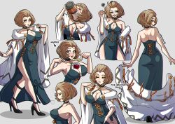 1girls alcohol armpits back bare_back bare_legs bare_shoulders beer_mug between_breasts big_breasts breasts brown_eyes brown_hair bursting_breasts choker chromatic_aberration cleavage collarbone cup dialogue double_slit_dress dress drinking drinking_glass drunk eating english_text eyeshadow female fire_emblem fire_emblem:_three_houses food from_behind from_side full_body grey_background hair_slicked_back high_heels high_slit_dress highres jacket jacket_removed kinkymation large_breasts lipstick looking_back makeup manuela_casagranda mature_female mole mole_under_eye mug multiple_views nintendo off_shoulder open_mouth orange_eyeshadow orange_lips sandwich short_hair side_slit simple_background slit_dress solo standing teasing text undressing wine wine_glass