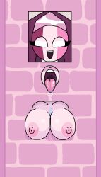 ahe_gao bent_over big_ass big_breasts drooling edit friday_night_funkin glory_hole hi_res midfight_masses sarvente_(dokki.doodlez) through_wall tongue tongue_out yes(artist)