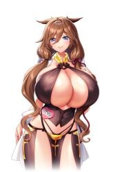 1girls big_breasts blue_eyes blush breasts breasts_bigger_than_head cat_ears derauea female hair_over_shoulder hair_ribbon huge_breasts large_breasts long_hair looking_at_viewer massive_breasts mature mature_female mature_woman milf milk_factory mother motto!_haramase!_honoo_no_oppai_isekai_oppai_meido_gakuen! official_art saizel_howlicia shiny_skin smile smiling_at_viewer solo thin_waist thong transparent_background