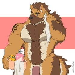 bara big_ass big_balls big_breasts big_butt big_penis canine chase_kusanagi chase_kusanagi_(character) daddy duck furry furry_gay furry_only gay himbo homosexual pink shower