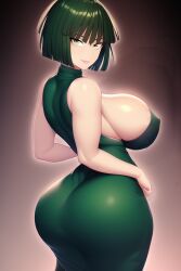 1girls ai_generated ass ass_in_dress back back_view bangs bare_shoulders big_ass big_breasts big_butt breasts bubble_ass busty clothing dark_green_hair dress edit eye_contact fat_ass female female_focus female_only fringe from_behind fubuki_(one-punch_man) green_dress green_eyes green_hair hips hourglass_figure huge_ass large_ass large_breasts light-skinned_female light_skin lips lipstick looking_at_viewer medium_hair nai_diffusion one-punch_man round_ass shiny_skin short_hair side_view sideboob sleeveless smile smiling smiling_at_viewer smirk solo solo_female solo_focus stable_diffusion thick thick_ass tight_clothing tight_dress upscaled wide_hips