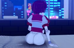 1girls 3d android ass bed bedroom big_ass bottomless city dorothy_haze female female_only koikatsu light-skinned_female light_skin long_hair looking_back red_hair sitting solo solo_female spiritofrei va-11_hall-a white_skin