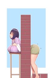 ass big_breasts blush boruto:_naruto_next_generations clothing dark_blue_hair huge_ass huge_breasts human hyuuga_hinata large_breasts light-skinned_female mature mature_female mature_woman medium_hair milf naruto open_mouth seisen stuck stuck_in_wall through_wall