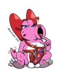 1futa anthro balls big_breasts big_penis birdetta birdo bowtie breasts dick dickgirl dickgirl_only dinosaur erection fanart full_body futa_only futanari humanoid_penis mario_(series) nintendo no_sex nude penis pink_skin ribbon ribbon_bondage ribbon_on_penis simple_background sitting_down smutleyart solo white_background winking winking_at_viewer