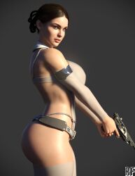 3d big_ass big_breasts big_butt brown_eyes brown_hair female_only laser_gun light-skinned_female lucasfilm milf padme_amidala pistol rude_frog slutty_outfit solo_female star_wars thick_thighs white_bikini white_legwear white_swimsuit