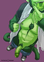 1boy abs balls beast_boy boner dc dc_comics erection garfield_logan green_body green_hair green_skin haplorhine male male_only monkey monkey_boy nokemy pants_down penis pointy_ears primate solo solo_male teen_titans tongue_out unbuttoned_shirt