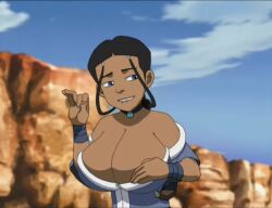 1girls accurate_art_style artist_request avatar_the_last_airbender black_hair blue_eyes breasts brown_hair cleavage clothing dark-skinned_female dark_skin fellatio_gesture female gesture gigantic_breasts hair hair_loopies huge_breasts katara kimono large_breasts necklace nickelodeon screenshot screenshot_edit solo source_request suggestive_gesture unknown_artist water_tribe waterbender