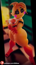 3d 3d_(artwork) animatronic big_breasts biting_lip difinex five_nights_at_freddy's hand_on_breast smug standing teasing thick_thighs toy_chica_(fnaf) yellow_skin