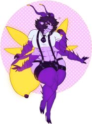 1boy abs absurd_res antennae_(anatomy) anthro arthropod aspenofsimpcon big_bulge bulge clothing girly hair hi_res himbo humanoid lingerie male male_focus male_only multi_arm multi_eye multi_limb neth_(aspen) purple_body school_uniform short_hair solo thick_thighs uniform wide_hips wings