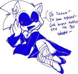 anthro crossdressing curse_(sonic.exe) femboy humanoid kenji_grimm lying_on_side male no_humans non-human non-human_only nun nun's_habit nun_outfit seductive_look seductive_smile sonic.exe sonic_(series) speech_bubble tagme tagme_(artist) text