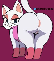 a_cat_is_fine_too absurd_res anus ass ass_focus domestic_cat felid feline felis female feral fur furry furry_only genitals hi_res kimikowong7 looking_at_viewer looking_back mammal presenting presenting_anus presenting_hindquarters presenting_pussy provocative pussy smile solo tail white_body