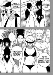 2boys 3girls ass baseball_bat beach bikini blindfold comic covering covering_eyes dialogue game holding_object impossible_swimsuit inuzuka_hana inuzuka_tsume monochrome mother_and_daughter multiple_boys multiple_girls nara_shikamaru naruto naruto:_the_last naruto_(series) naruto_shippuden ninrubio offscreen_character outdoors revealing_swimsuit sakura_haruno skimpy skimpy_bikini spanish_text story swimsuit uzumaki_naruto voluptuous watermelon_crushing