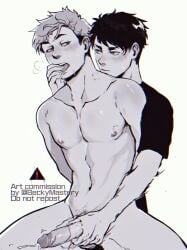 2boys abs anal_sex atsumu_miya beckymastery_(artist) bite_marks brother brother/brother brother_fucking_brother brothers clothing gay haikyuu!! handjob heavy_breathing identical_twin_brothers identical_twins incest male male_focus male_only naked nipples nude osamu_miya penis reach_around shirt sibling_incest siblings twin_brothers twincest twins yaoi