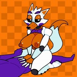 ambiguous_penetration big_boobs big_breasts checkered_background crushtrap female_on_top female_penetrated five_nights_at_freddy's five_nights_at_freddy's:_sister_location fox girly girly_girl human/humanoid human_penetrating_humanoid lolbit_(fnaf) male/female male_penetrating_anthro nipples no_watermark orange_background purple_guy purple_guy_(fnaf) robot_girl sex tagme unseen_male_face william_afton