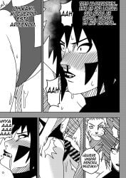 1boy 1girls age_difference ass big_ass blood blush caught_off_guard clenched_teeth comic dialogue drooling endured_face facepaint grabbing grabbing_from_behind horny horny_female imminent_penetration imminent_sex inuzuka_tsume legs_together lipstick long_sleeves makeup mature mature_female milf monochrome naruto naruto:_the_last naruto_(series) naruto_shippuden ninrubio nosebleed older_female one-piece_swimsuit penis saliva short_hair spanish_text story sweat sweatdrop sweating swimsuit swimsuit_aside thick_thighs uzumaki_naruto voluptuous voyeur voyeurism younger_male