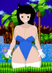 big_breasts brown_eyes cindy_o'._campbell curves curvy_hips green_hill_zone huge_breasts large_breasts medium_hair sonic_(cosplay) sonic_the_hedgehog teddisin