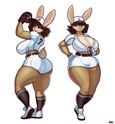 anthro anthro_only ass ass_focus ass_view back_view baseball baseball_(sport) baseball_cap baseball_glove baseball_uniform big_ass big_breasts big_butt blazbaros blush bunny busty caked_up cheesecake cleavage curvaceous curvy curvy_figure deep_cleavage female female_only fingerless_gloves furaffinity furry furry_only gloves lagomorph leporid long_ears looking_at_viewer mammal rabbit rear_view shoes short_shorts short_tail shorts socks solo solo_female thick_thighs thighs wide_hips