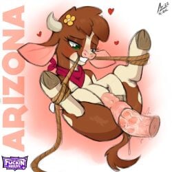 <3_eyes 1:1 2022 aer0_zer0 anatomically_correct arizona_cow_(tfh) bondage bound bovid bovid_horn bovine brown_body brown_fur brown_hair cattle clothing cloven_hooves digital_drawing_(artwork) digital_media_(artwork) disembodied_penis duo female female_feral female_penetrated femsub feral fur genitals green_eyes grin hair heart hereford_cattle hi_res hooves horn humanoid_genitalia humanoid_penis kerchief legwear lying male male/female male_human/female_feral male_on_feral male_penetrating male_penetrating_female male_penetrating_feral maledom mammal mouth_hold multicolored_body multicolored_fur neckerchief on_back original penetration penile penile_penetration penis penis_in_pussy pussy red_kerchief red_neckerchief rope sex simple_background smile tan_body tan_fur them's_fightin'_herds two_tone_body two_tone_fur unseen_male_face vaginal_penetration