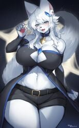 anthro big_breasts blush breasts cleavage clothed clothing female fur furry furry_only solo suurin_(ksyaro) tail thick_thighs