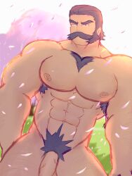 1boy abs armpit_hair ballsack bara beefy body_hair chest_hair chest_tuft dealerwolfgang facial_hair flaccid grey_hair human kamado_(pokemon) male male_nipples male_only male_pubic_hair manly mature_male muscles muscular_male mustache mutton_chops nintendo npc_trainer nude nude_male pecs penis pokemon pokemon_legends:_arceus scrotum semi-erect sideburns solo veiny_penis