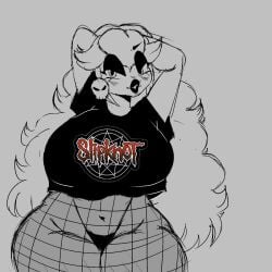 1girls alternate_ass_size alternate_body_type alternate_breast_size band_shirt big_breasts black_and_white black_clothing black_panties breasts clothed clothed_female curvy curvy_body curvy_female curvy_figure ear_ring earring earrings female female_focus female_human female_only goth goth_girl goth_peach gothic gothic_girl grey_background hand_behind_back hand_behind_head hand_on_head hands_behind_back hands_behind_head hands_on_head high_resolution highres huge_breasts huge_thighs kurimina long_hair looking_at_viewer makeup mario_(series) metalhead nintendo no_color open_mouth panties princess princess_peach semi_nude short_shirt simple simple_background simple_face skeleton skeleton_earring skull skull_earrings slipknot_(band) smile smiley_face smiling smiling_at_viewer solo solo_female solo_focus standing thick_ass thick_eyebrows thick_legs thick_lips thick_thighs very_long_hair