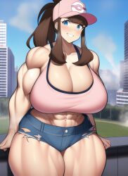 1girls aged_up ai_generated bad_hands bare_arms bare_legs bare_midriff bare_shoulders bare_thighs baseball_cap biceps blue_eyes blue_shorts blush breast_expansion breasts broad_shoulders brown_hair city city_background cityscape cleavage crop_top curvaceous curves curvy curvy_body curvy_female curvy_figure curvy_hips day denim denim_clothing denim_shorts game_freak giant giantess gigantic_breasts gigantic_thighs grin huge_breasts huge_thighs large_breasts large_thighs long_hair looking_at_viewer looking_pleasured macro massive_breasts massive_thighs midriff midriff_baring_shirt muscle muscle_growth muscle_tone muscles muscular muscular_arms muscular_female muscular_legs muscular_thighs nai_diffusion navel nintendo pink_crop_top pink_tank_top pokemon pokemon_bw ponytail short_shorts shorts size_difference smile stable_diffusion steam steaming_body sweat sweatdrop sweating sweaty sweaty_body sweaty_breasts tank_top teeth teeth_showing teeth_visible thick_arms thick_thighs thighs toned toned_body toned_female toned_stomach voluptuous voluptuous_female wide_hips