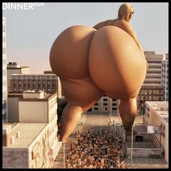 1:1 2022 3d ass big_ass blonde_hair bottom_heavy city dinner-kun female giantess gigantic_ass highres huge_ass hyper hyper_ass looking_back medium_hair nude nude_female public selina_petoit thick_ass thick_thighs watermark