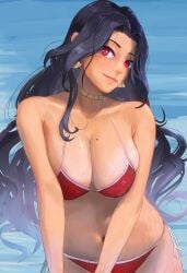 1girls bare_midriff bare_shoulders belly_button big_breasts bikini black_hair cleavage earrings exposed_shoulders latina looking_at_viewer midriff mole mole_on_breast mole_under_eye navel necklace neckwear nijisanji nijisanji_en ocean rair red_bikini red_eyes scarle_yonaguni sea solo solo_female solo_focus virtual_youtuber wavy_hair wet wet_skin