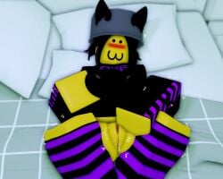 1girls 3d :3 black_hair blush cat_ears clothed horny lea_(utrenkl) leo_(utrenkl) pot pussy pussy_juice_drip roblox robloxian rule_63 skizzo solo source_request spread_legs tagme thighhighs wet wet_pussy yellow_skin