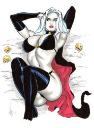 2022 armpits big_breasts chaos_comics coffin_comics death_(personification) female female_only grim_reaper lady_death latex_gloves latex_thighhigh_boots long_hair looking_at_viewer mc_wyman queen_of_the_dead white_body white_hair white_sclera