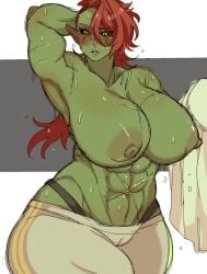 1girls abs big_breasts cameltoe female female_only female_orc green-skinned_female green_skin monster_girl muscular muscular_female orc orc_female original original_character picco red_hair scars scars_all_over solo solo_female tagme thick_thighs yellow_eyes