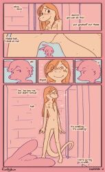 2022 colour comic comic_page digital_media_(artwork) english english_text exhibitionism freckles funkybun furry furry_only orange_hair original original_character page_4 small_breasts swimming_pool swimsuit