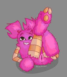 artist_name brown_eyes feet krupickovacase my_singing_monsters orange_skin pink_hair pink_pussy pom_poms pomily pompom_(my_singing_monsters) pussy shiny_pussy