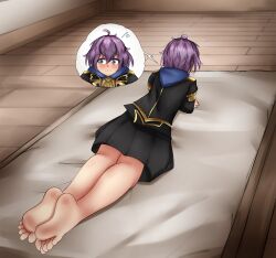 1girls absurdres ahoge barefoot bernadetta_von_varley blush byleth_(fire_emblem) byleth_(fire_emblem)_(male) embarrassed ethan_ppj_(artist) feet female female_only fire_emblem fire_emblem:_three_houses foot_fetish garreg_mach_monastery_uniform highres human indoors intelligent_systems matching_hair/eyes nervous nintendo no_shoes on_stomach purple_eyes purple_hair short_hair soles solo toes