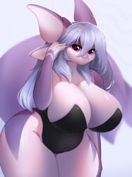 1girls alphadesu anthro aruri_(whooo-ya) big_breasts cleavage countershading dragon female female_only fins grey_hair hand_on_hair hi_res leotard long_hair looking_at_viewer marine purple_body purple_eyes smiling smiling_at_viewer solo tail thick_thighs wide_hips