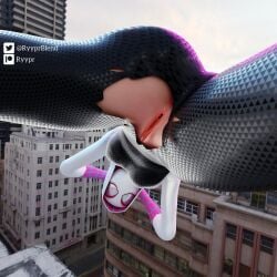 1girls exhibitionism female female_only fortnite:_battle_royale gwen_stacy light-skinned_female light_skin looking_at_viewer marvel pov public ripped_clothing ryyprblend solo spider-gwen spider-gwen_(fortnite)