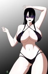 big_breasts bikini black_bikini black_hair glasses goth goth_girl goth_shizuma_himejima_(noir-black-shooter) gothic huge_breasts long_hair noir-black-shooter oc original original_character shizuma_himejima_(noir-black-shooter)