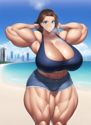 1girls abs ai_generated armpits arms_up bare_arms bare_legs bare_midriff bare_shoulders bare_thighs beach biceps blue_crop_top blue_eyes blue_shorts blue_tank_top breast_expansion breasts_bigger_than_head broad_shoulders brown_hair city cityscape cleavage collarbone crop_top day deep_cleavage denim denim_clothing denim_shorts game_freak giant giantess gigantic_breasts gigantic_thighs grin horny horny_female huge_breasts huge_thighs large_breasts large_thighs looking_at_viewer looking_pleasured macro massive_breasts massive_thighs midriff midriff_baring_shirt muscle muscle_growth muscle_tone muscles muscular muscular_arms muscular_female muscular_legs muscular_thighs nai_diffusion nintendo npc_trainer ocean pokemon pokemon pokemon_sv short_hair short_shorts shorts size_difference smile stable_diffusion steam steaming_body sweat sweatdrop sweating sweaty sweaty_body sweaty_breasts tank_top teeth teeth_showing teeth_visible thick_arms thick_thighs thighs top_heavy top_heavy_breasts veiny_muscles voluptuous voluptuous_female wide_hips