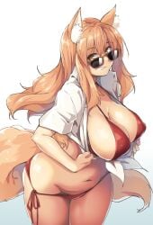 1girls big_breasts bikini fate/extra_ccc fate/grand_order fate_(series) female fox_ears fox_girl kuronyan large_breasts solo suzuka_gozen_(fate) swimsuit tagme