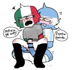 argentina_(countryhumans) blush censored clothing countryhumans male male_only mexico_(countryhumans) princedoesstuff small_penis spanish_text sweat tagme text