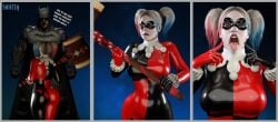 3d 3d_(artwork) ass batman batman:_arkham_knight batman_(series) blender_(software) blonde_hair dc dc_comics harley_quinn harley_quinn_(classic) harley_quinn_(injustice) implied_oral injustice_2 large_breasts latex_suit male offering pawg smitty34 supervillainess tagme text tongue tongue_out twintails villainess