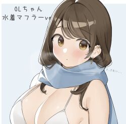 big_breasts bikini blush earrings long_hair ol-chan_(ol_mahonanoka) ol_mahonanoka original original_character scarf steamy_breath