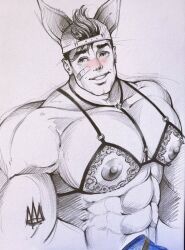 abs bra crossdressing male male_nipples male_only muscles muscular muscular_male nipples pecs rodrigolandave8 sketch