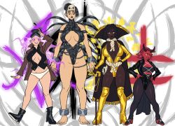 4girls anfitrião big_breasts black_hair black_horns black_lipstick breasts dark-skinned_female dark_skin demon_girl female female_only horn light-skinned_female light_skin magical_girl magistrada mask medium_breasts multiple_girls ordem_paranormal pink_eyes pink_hair posing purple_eyes red_body red_hair shortstack skull smaller_female tall_female taller_female taller_girl thick thick_ass thighs white_panties yellow_eyes